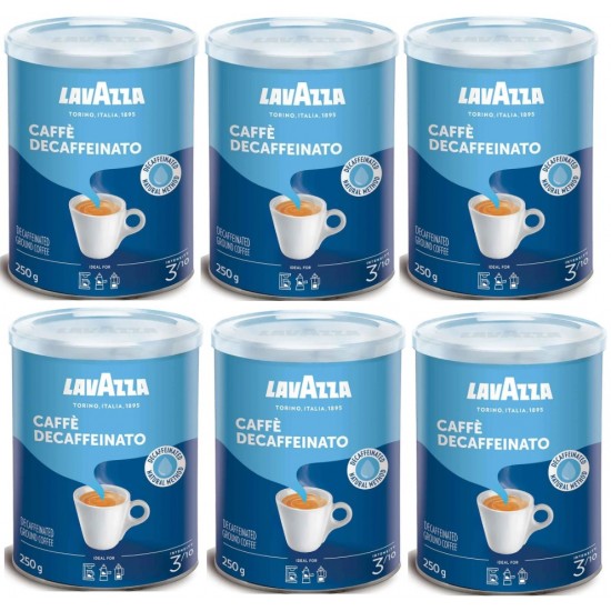LavAzza Caffe Decaffeınato Kafeinsiz Öğütülmüş Kahve teneke kutu altılı set 1,5 kg 250 grx6