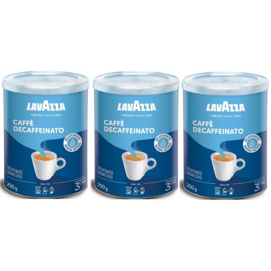 LavAzza Caffe Decaffeınato Kafeinsiz Öğütülmüş Kahve teneke kutu üçlü set 750 gr 250 grx3