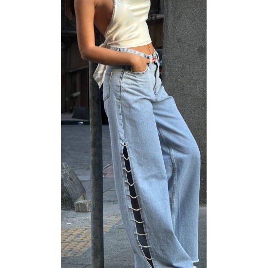 Hafen Pinterest Zincir Detaylı Jean kot pantolon Free Blue model 
