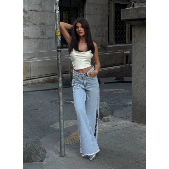 Hafen Pinterest Zincir Detaylı Jean kot pantolon Free Blue model 