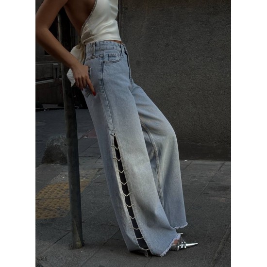 Hafen Pinterest Zincir Detaylı Jean kot pantolon Free Blue model 